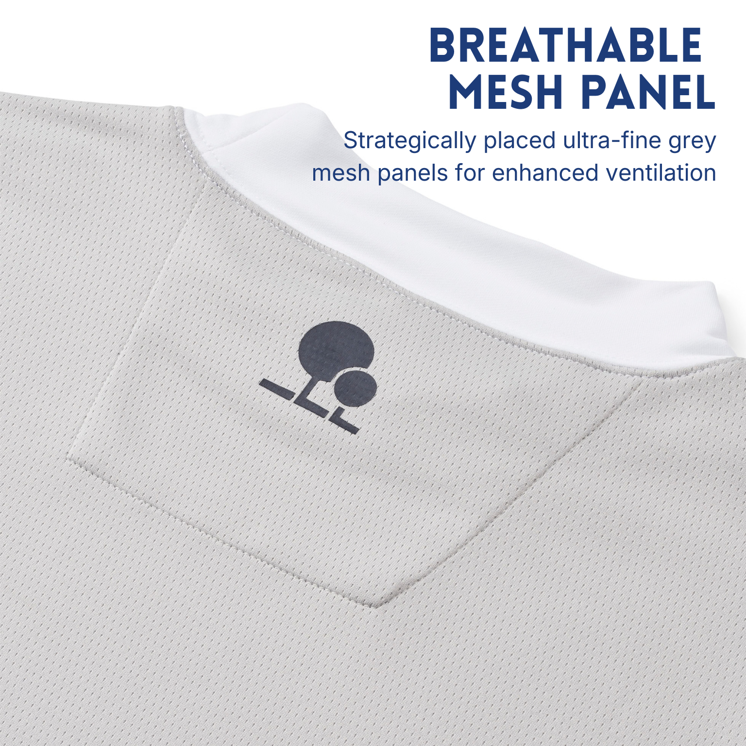 Breathable grey mesh ventilation panel on the back of a golf baselayer