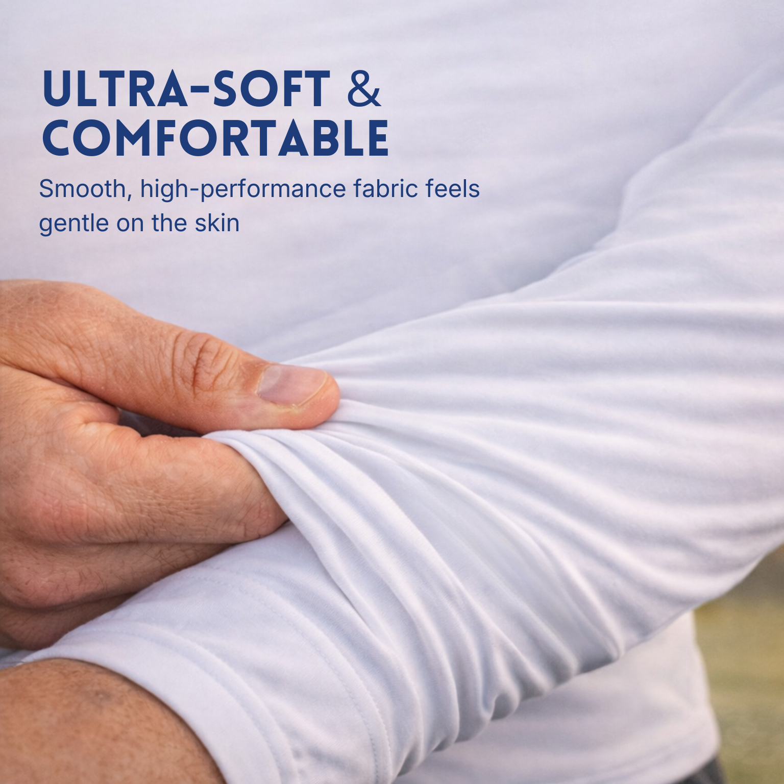 Close up of soft high performance golf baselayer fabric being stretched