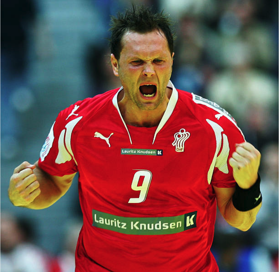 Lars Christiansen celebrating European Championship gold with the Danish national team