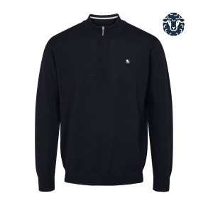Harris Merino Strik med Krave og Zip i Navy