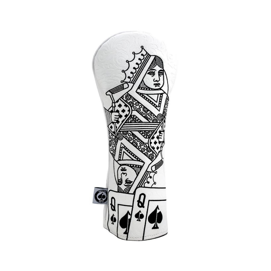 Pins and Aces Fairway Headcover White Out Queen of Spades